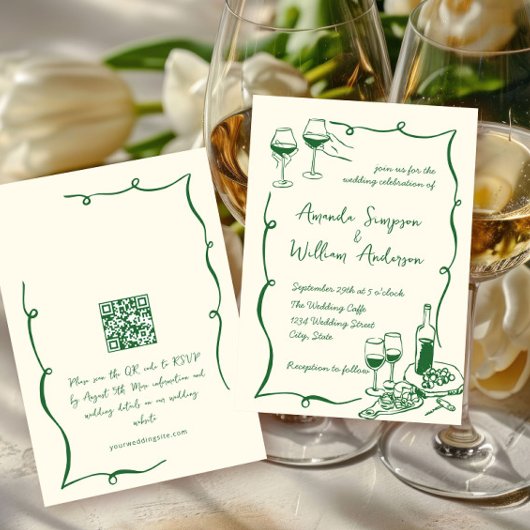 Invitation Code QR du Mariage rétro pour gribouillages à main