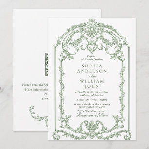 Invitation Code QR du Mariage vert de l'âge floral orné de Vi