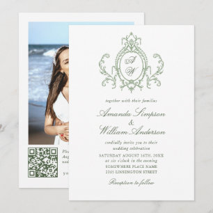Invitation Code QR du Mariage vert de l'âge floral orné de Vi