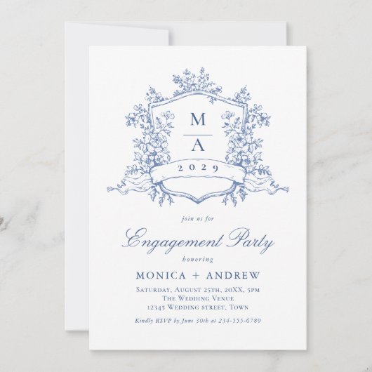 Invitation Code QR du Victorian Ornate Crest Engagement Party (Devant)