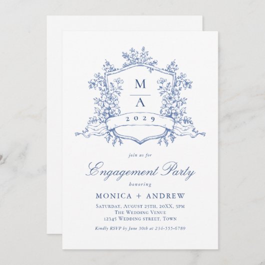 Invitation Code QR du Victorian Ornate Crest Engagement Party (Devant / Derrière)