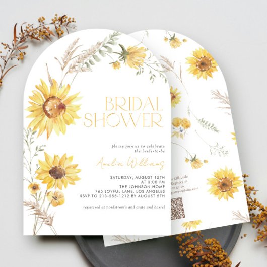Invitation Code QR Elegant Boho Sunflower Fête des mariées