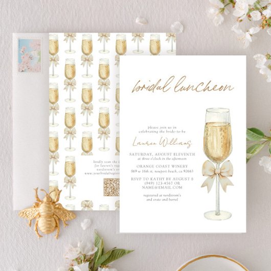 Invitation Code QR Élégant Chic Champagne Nœud Luncheon de Ma