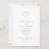 Invitation Code QR Élégant Dusty Blue Calligraphie Monogramme (Devant)