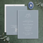 Invitation Code QR Élégant Dusty Blue Calligraphie Monogramme