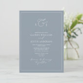 Invitation Code QR Élégant Dusty Blue Calligraphie Monogramme (Debout devant)