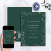 Invitation Code QR Elegant Emerald Green Minimal Mariage feui