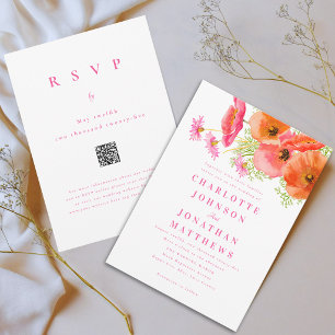 Invitation Code QR Élégant et Vibrant de Fleurs Roses et Oran
