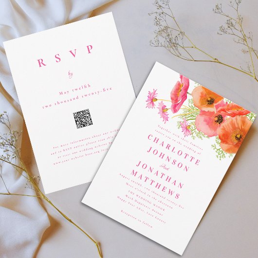 Invitation Code QR Élégant et Vibrant de Fleurs Roses et Oran