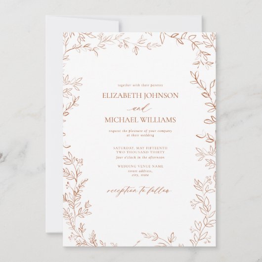 Invitation Code QR Élégant Feuille minimale Mariage orange br (Devant)