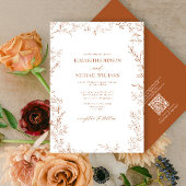 Invitation Code QR Élégant Feuille minimale Mariage orange br