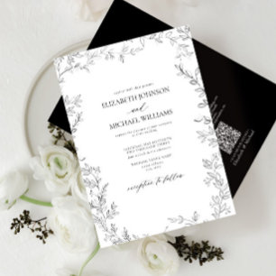 Invitation Code QR Elégant feuille minimaliste noir et blanc