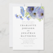 Invitation Code QR Élégant Fleurs Aquarelle Bleu Mariage (Devant)