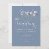 Invitation Code QR Élégant Fleurs Sauvages Mariage Rose Bleu (Devant)