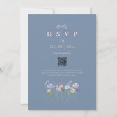 Invitation Code QR Élégant Fleurs Sauvages Mariage Rose Bleu (Dos)