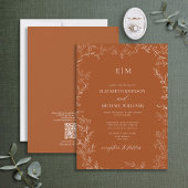 Invitation Code QR Elegant Leaf Orange Brûlé Monogramme Maria