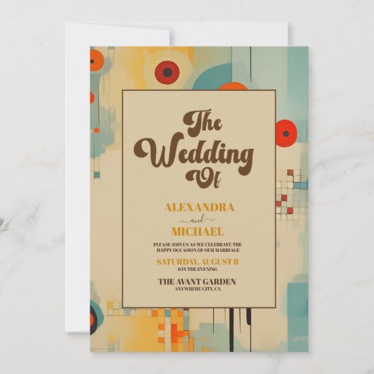 Invitation Code QR Élégant Mariage Floral Milieu du Siècle (Devant)