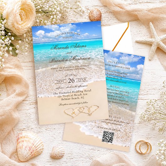 Invitation Code QR Élégant Mariage Tropical sur la Plage Tout