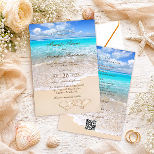 Invitation Code QR Élégant Mariage Tropical sur la Plage Tout