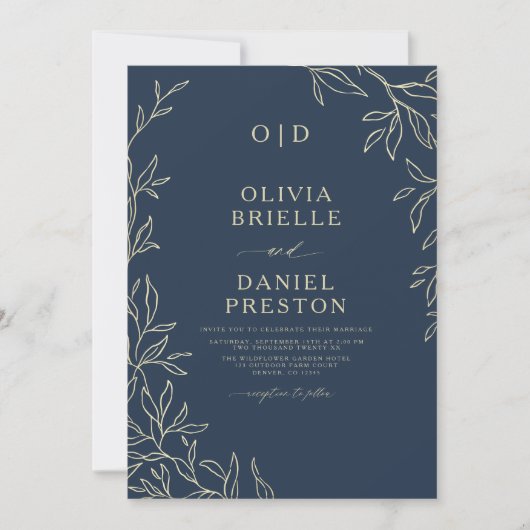 Invitation Code QR Elegant Marine Blue Gold Monogram Mariage (Devant)