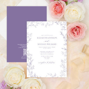 Invitation Code QR Elegant minima feuille Mariage Lavender