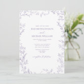 Invitation Code QR Elegant minima feuille Mariage Lavender (Debout devant)