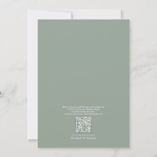 Invitation Code QR Élégant minimal feuille Mariage vert (Dos)