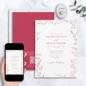 Invitation Code QR Elégant minimal feuille vivid Magenta Mari