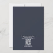 Invitation Code QR Élégant minimum feuille Mariage bleu marin (Dos)