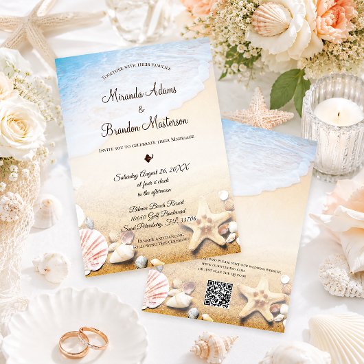 Invitation Code QR Élégant Moderne Étoile de Mer Mariage Plag