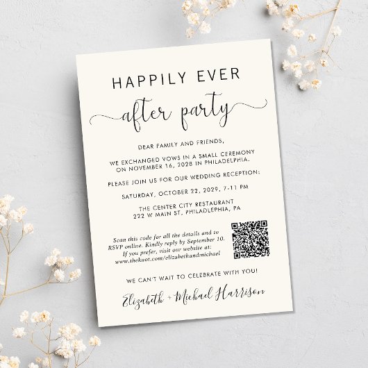 Invitation Code QR élégant Photo Crème Réception de Mariage