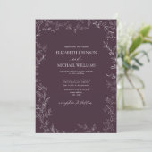 Invitation Code QR Élégant Plum violet Mariage de feuille min (Debout devant)