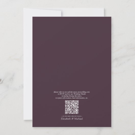 Invitation Code QR Élégant Plum violet Mariage de feuille min (Dos)