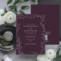 Code QR Élégant Plum violet Mariage de feuille min