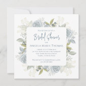 Invitation Code QR élégant pour une Baby Shower Floral Bleu P (Devant)