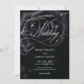 Invitation Code QR Élégant Rose de Minuit Calligraphie Mariag (Devant)