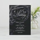 Invitation Code QR Élégant Rose de Minuit Calligraphie Mariag (Debout devant)