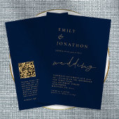 Invitation Code QR élégant Script Marine Gold Mariage Invitat