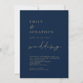 Invitation Code QR élégant Script Marine Gold Mariage Invitat (Devant)