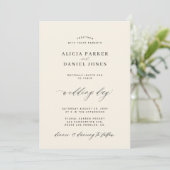 Invitation CODE QR élégant simple mariage noir et ivoire (Debout devant)