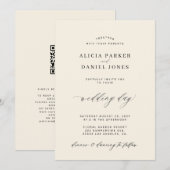 Invitation CODE QR élégant simple mariage noir et ivoire (Devant / Derrière)