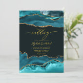 Invitation Code QR Elegant Turquoise et Gold Agate Mariage (Debout devant)