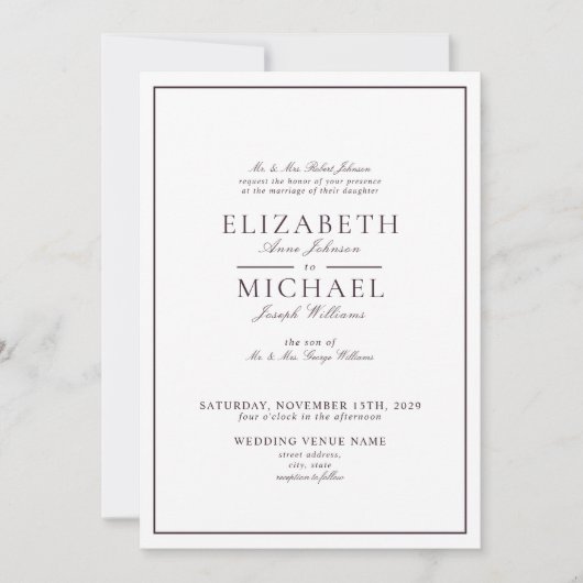 Invitation Code QR Élégant violet Mariage de script classique (Devant)