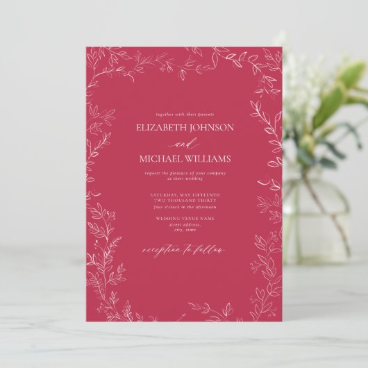 Invitation Code QR Élégant Vivid Magenta Minimal Mariage feui (Debout devant)