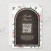 Invitation Code QR en bois de grange à dentelle florale rose (Dos)