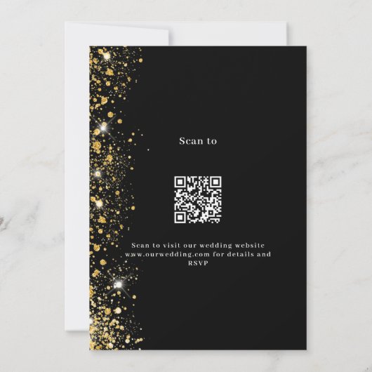 Invitation Code QR en or noir RSVP détails mariage (Dos)