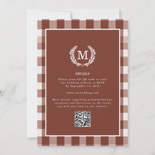 Invitation Code QR En vichy monogramme Brown (Dos)