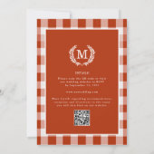 Invitation Code QR En vichy monogramme rouge orange (Dos)