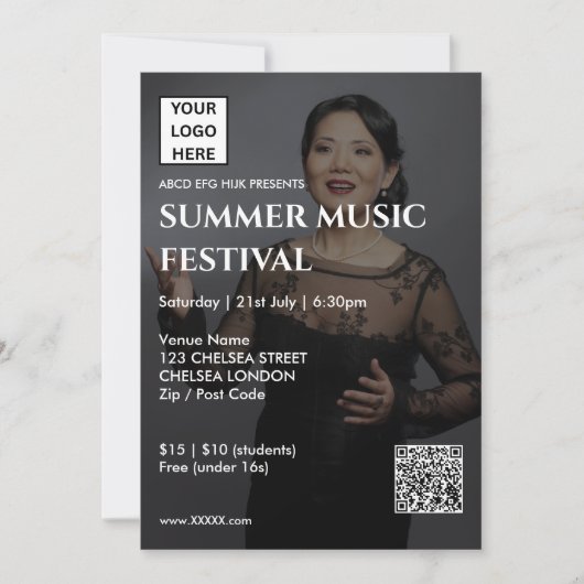 Invitation Code QR et logo du festival de musique d'été (Devant)