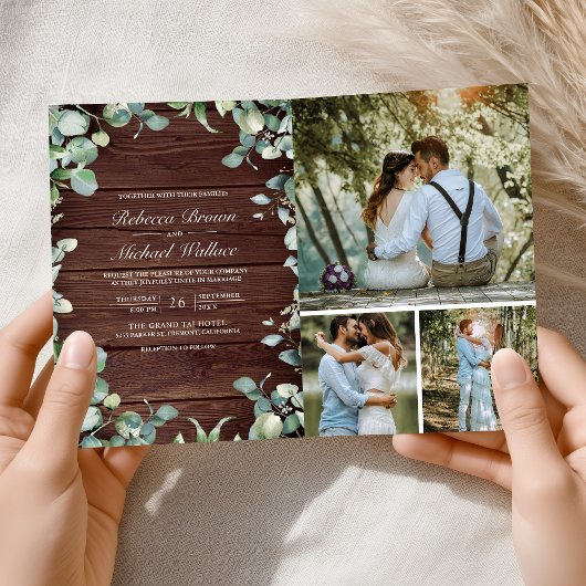 Invitation Code QR Eucalyptus Moderne Bois Rustique Mariage